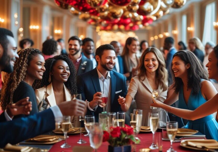 People at a party giving a toast